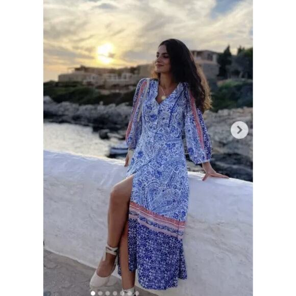 ZARA WOMAN PRINTED TUNIC DRESS Blue / White| 8131/413 geometric print boho - Picture 1 of 14